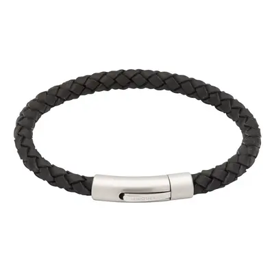 Unique & Co Black Leather Bracelet with Matte Steel Clasp