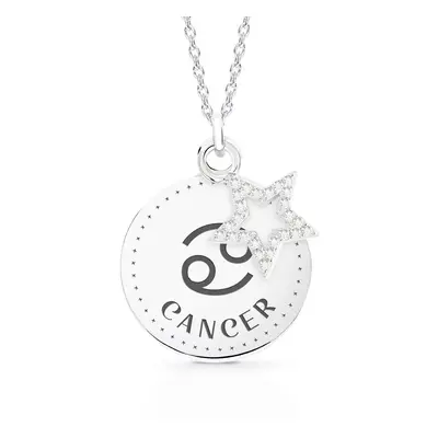 John Greed Signature Silver Cancer Sign Disc & Star Necklace For Women