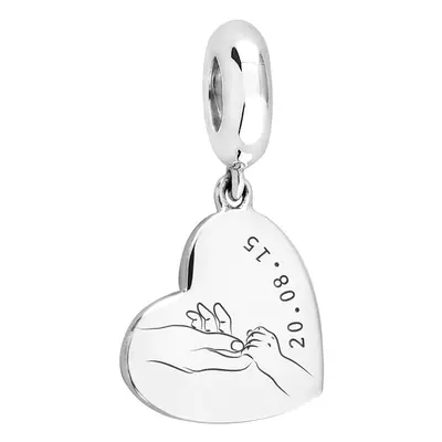 John Greed Signature Silver Parent & Child Date Medium Heart Pendant Charm For Women