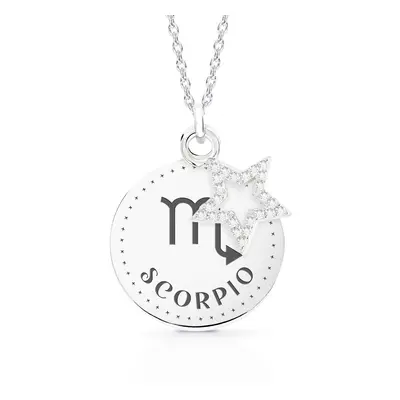 John Greed Signature Silver Scorpio Sign Disc & Star Necklace For Women