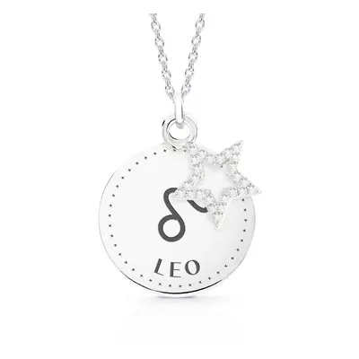 John Greed Signature Silver Leo Sign Disc & Star Necklace For Women