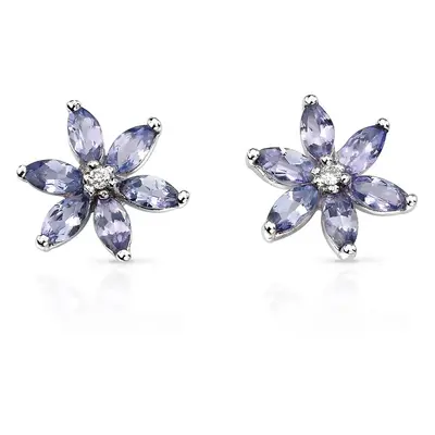 Fine Jewellery by John Greed 9ct White Gold Tanzanite & Diamond Flower Stud Earrings For Women