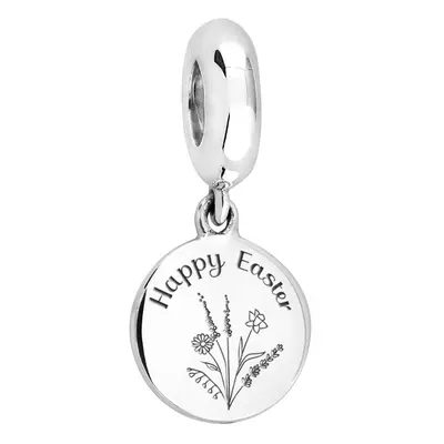 John Greed Signature Silver Floral Happy Easter Disc Pendant Charm For Women