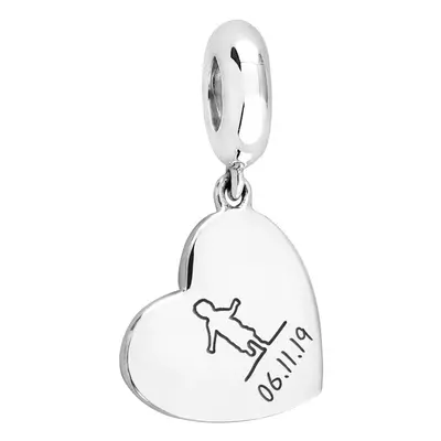 John Greed Signature Silver Small Child with Date Medium Heart Pendant Charm For Women