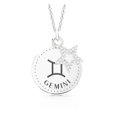 John Greed Signature Silver Gemini Sign Disc & Star Necklace For Women