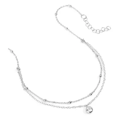 John Greed Signature Silver CZ Drop Beaded Split Chain Anklet For Women