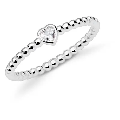 John Greed Signature Silver CZ Mini Heart Beaded Band Ring For Women