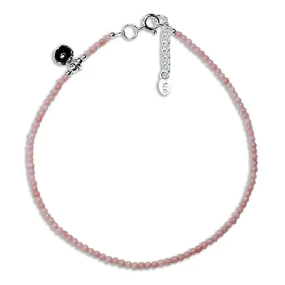 John Greed Signature Silver Pink Beaded Flower Anklet For Women