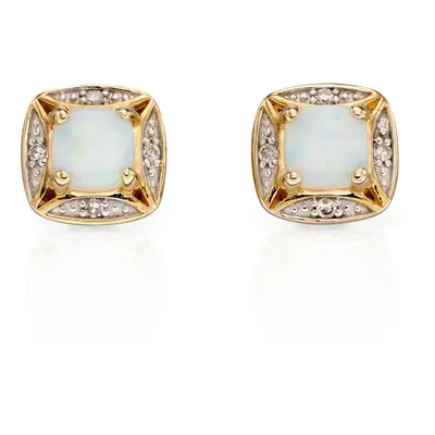 Fine Jewellery by John Greed 9ct Gold Opal & Diamond Stud Earrings For Women