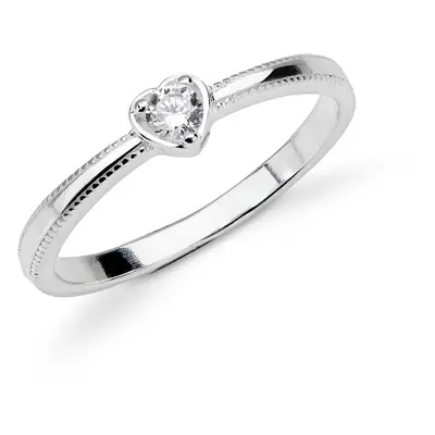 John Greed Signature Silver CZ Heart Milgrain Edge Ring For Women