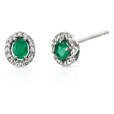 Fine Jewellery by John Greed 9ct White Gold Emerald & Diamond Earrings For Women