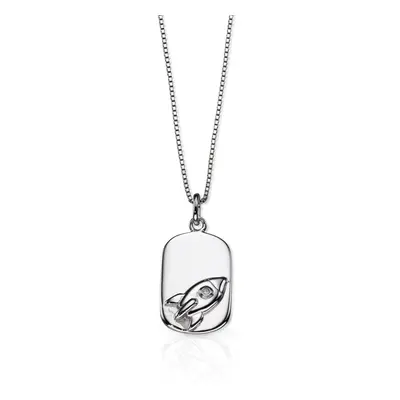 D for Diamond Children's Silver & Diamond Rocket Dogtag Necklace