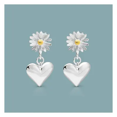 John Greed Tempest Meadow Silver & Gold Daisy with Heart Drop Earrings For Women