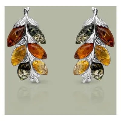 John Greed Tempest Wald Silver Amber Leaf Climber Stud Earrings For Women