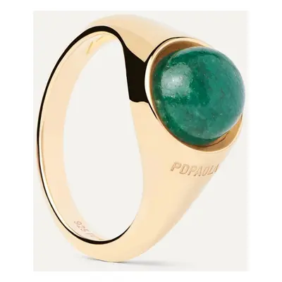 PDPAOLA Gold Plated Green Aventurine Moon Ring For Women