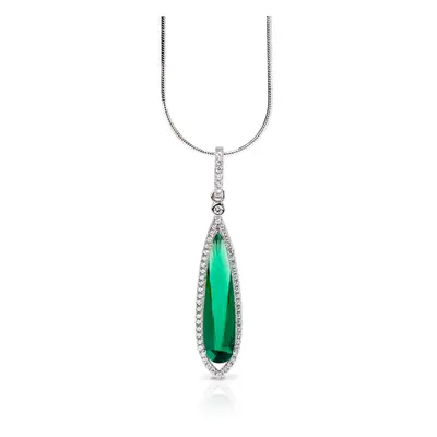 John Greed Signature Silver Green CZ Long Teardrop Necklace For Women