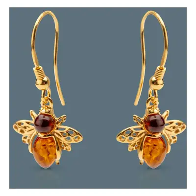 John Greed Tempest Meadow Gold Plated Cognac Amber Bee Earrings For Women