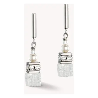 Coeur De Lion Graduated GEOCUBE Earrings Rock Crystal & Pearls For Women