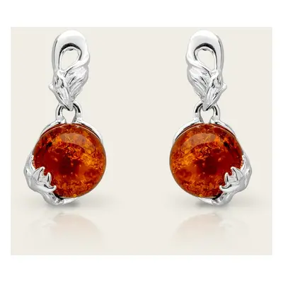 John Greed Tempest Wald Silver Round Amber Leaf Drop Earrings For Women