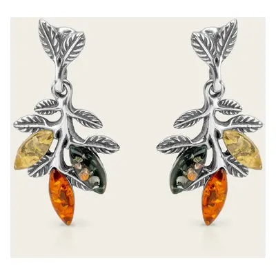 John Greed Tempest Wald Silver Amber Leaf Drop Earrings For Women