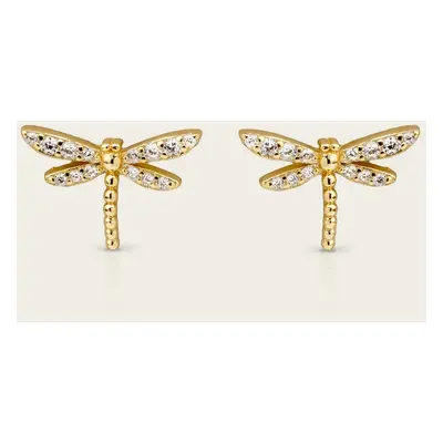 John Greed Tempest Meadow Gold Plated CZ Dragonfly Stud Earrings For Women