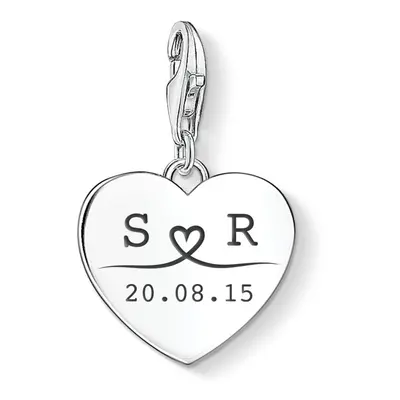 THOMAS SABO Charm Club Silver Line Drawn Initials & Date Heart Charm For Women