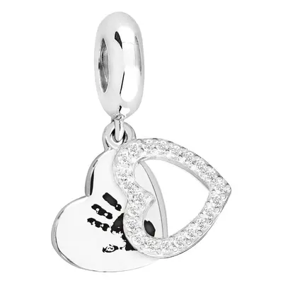 John Greed Signature Silver CZ Heart Handprint/Footprint Engraving Pendant Charm For Women