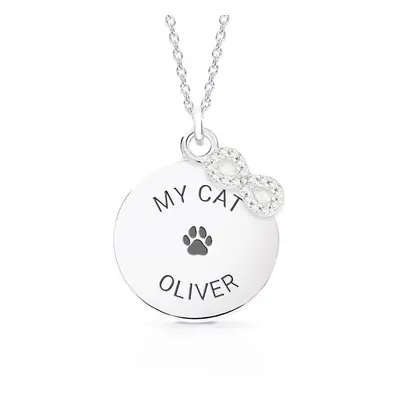 John Greed Signature Large Silver Engravable Disc & Infinity Cat Paw Print Necklace For Women