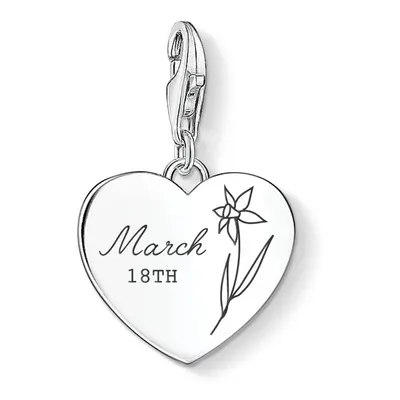 THOMAS SABO Charm Club Silver March Birth Flower & Date Heart Charm For Women