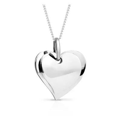 John Greed Signature Silver Waved Double Heart Necklace For Women