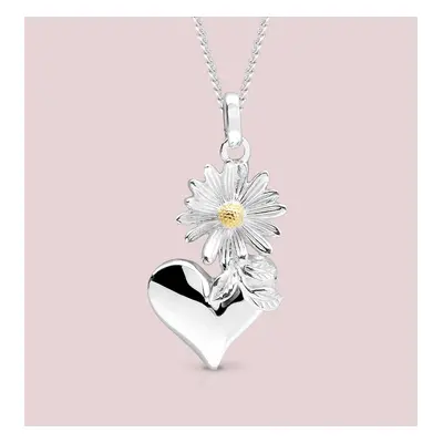 John Greed Tempest Meadow Silver & Gold Daisy with Heart Necklace For Women