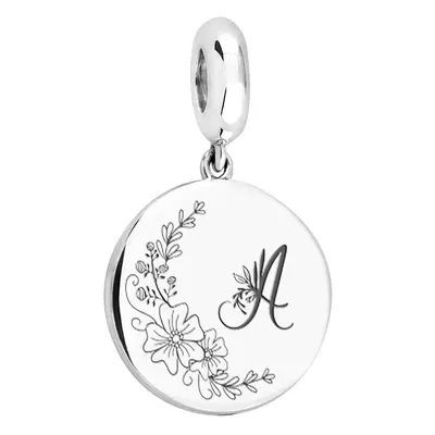 John Greed Signature Silver Floral Initial Large Disc Pendant Charm For Women