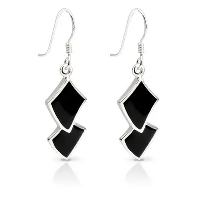 John Greed Signature Silver Onyx Square Drop Earrings For Women