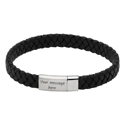 Unique Black Leather Bracelet with Steel Magnetic Clasp