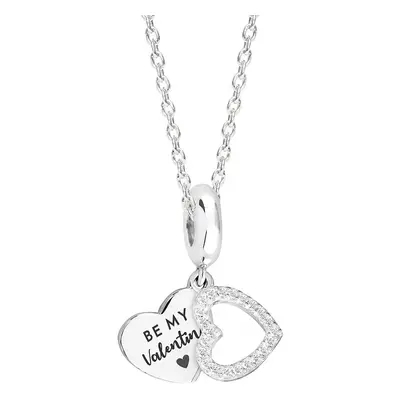 John Greed Signature Silver Be My Valentine CZ Heart Charm Necklace For Women