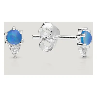 John Greed CANDY Sky Silver CZ & Blue Opal Stud Earrings For Women