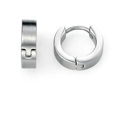 Fred Bennett Stainless Steel Brushed Hinged Huggie Hoop Earrings