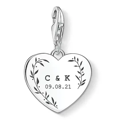 THOMAS SABO Charm Club Silver Leaf Initials & Date Heart Charm For Women