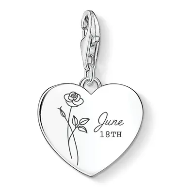 THOMAS SABO Charm Club Silver June Birth Flower & Date Heart Charm For Women