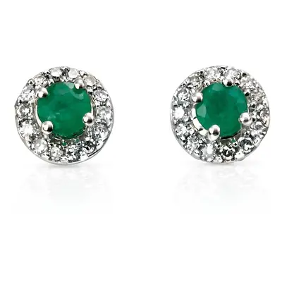 Fine Jewellery by John Greed 9ct White Gold Emerald & Diamond Round Earrings For Women