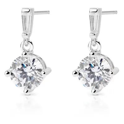 John Greed Signature Silver Baguette & Round CZ Drop Earrings For Women