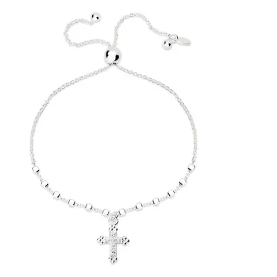 John Greed Signature Silver Cross Beaded Slider Bracelet For Women