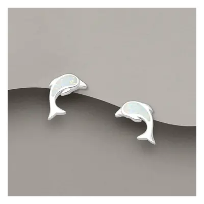 John Greed Tempest Cove Silver Opal Dolphin Stud Earrings For Women