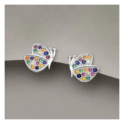 John Greed Tempest Meadow Silver Colourful CZ Butterfly Stud Earrings For Women