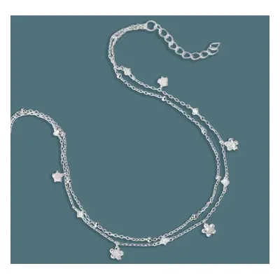 John Greed Tempest Meadow Silver CZ Flower Double Chain Anklet For Women