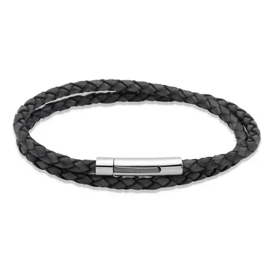 Unique & Co Black Double Leather Bracelet with Steel Clasp