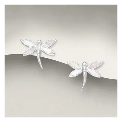 John Greed Tempest Meadow Silver Mother of Pearl Dragonfly Stud Earrings For Women