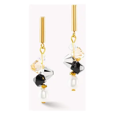 Coeur De Lion Elegance Crystals Earrings Gold Black & Freshwater Pearl For Women