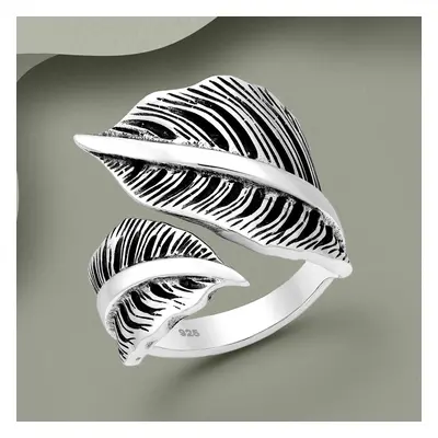 John Greed Tempest Serre Silver Oxidised Leaf Ring For Women