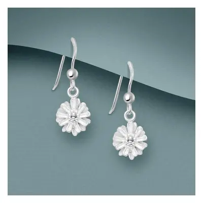 John Greed Tempest Meadow Silver Brushed Flower Drop Earrings For Women